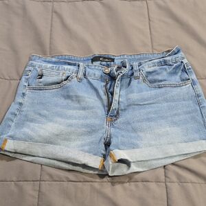 KanCan Blue Jean Shorts with Cuffed Hems and Vintage Look